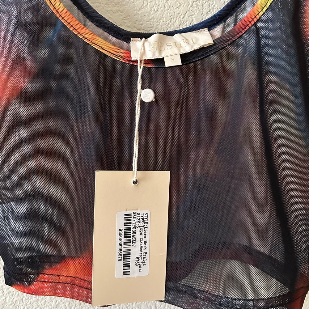 NWT Meshki Kiera Mesh Bralette Abstract Floral - Picture 3 of 4